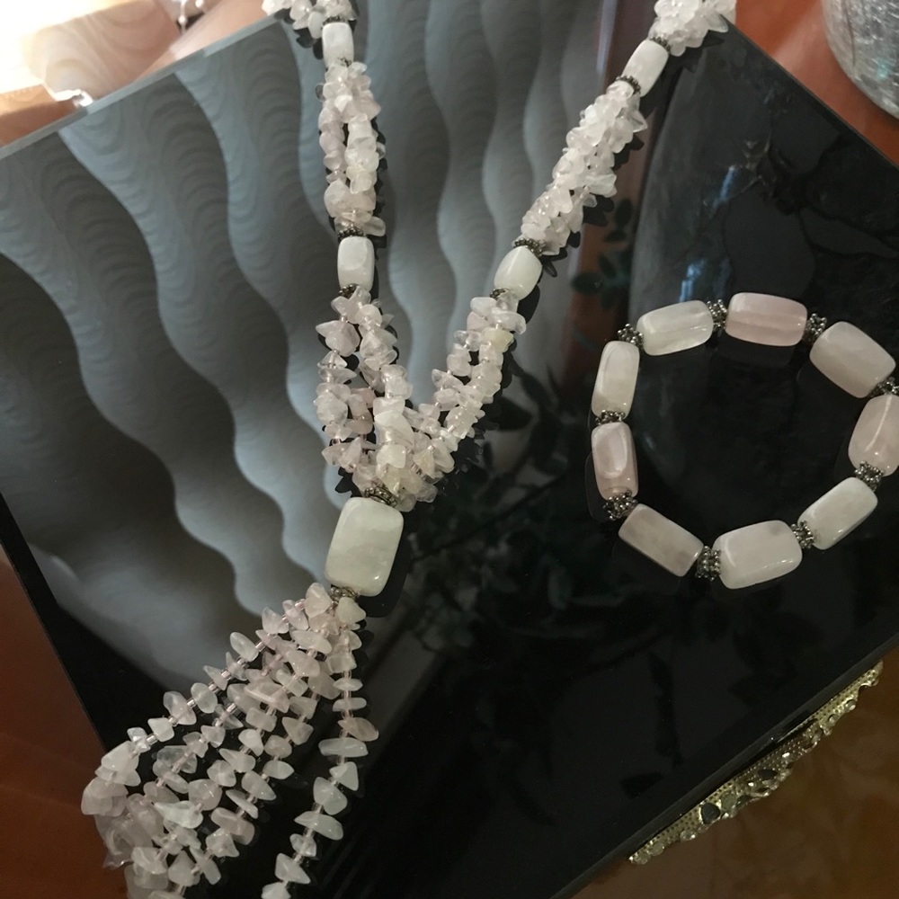 Genuine Rose Quartz Necklace and Bracelet set